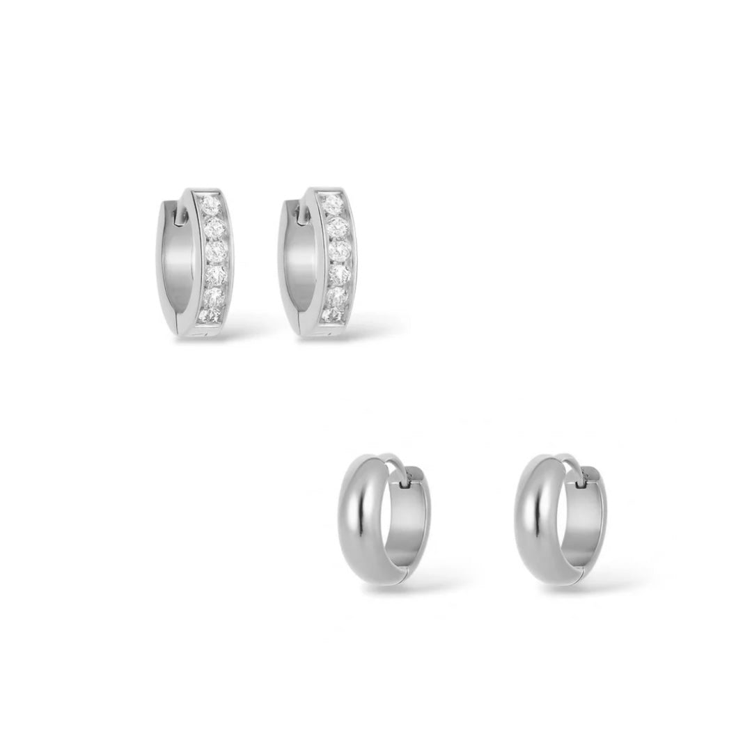 Boucles d'oreilles Huggies zirconium et boucles d'oreilles Huggies argent
