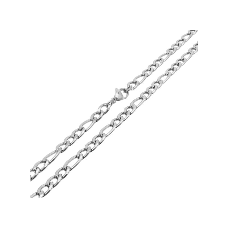 Chaîne Figaro 5mm argent - Acier inoxydable