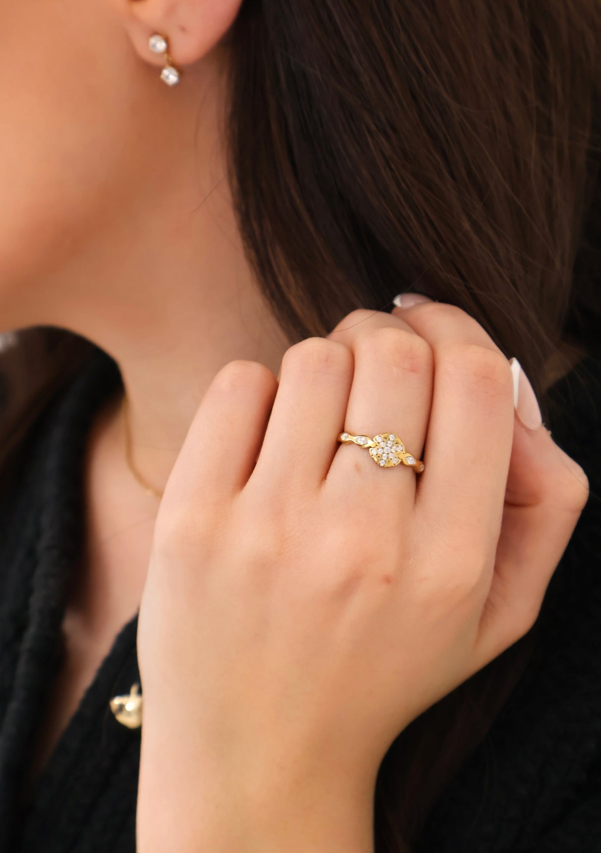 Bague Flocon or - Acier inoxydable