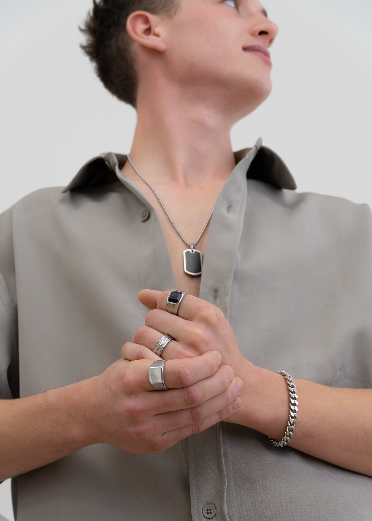 Collier Atlas argent et noir - Acier inoxydable