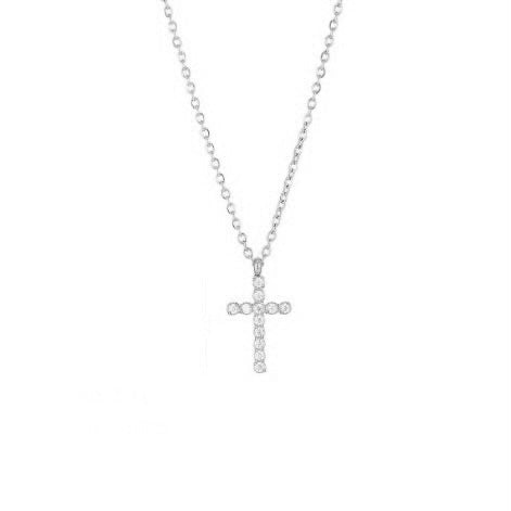 Collier Croix zirconium argent - Acier inoxydable