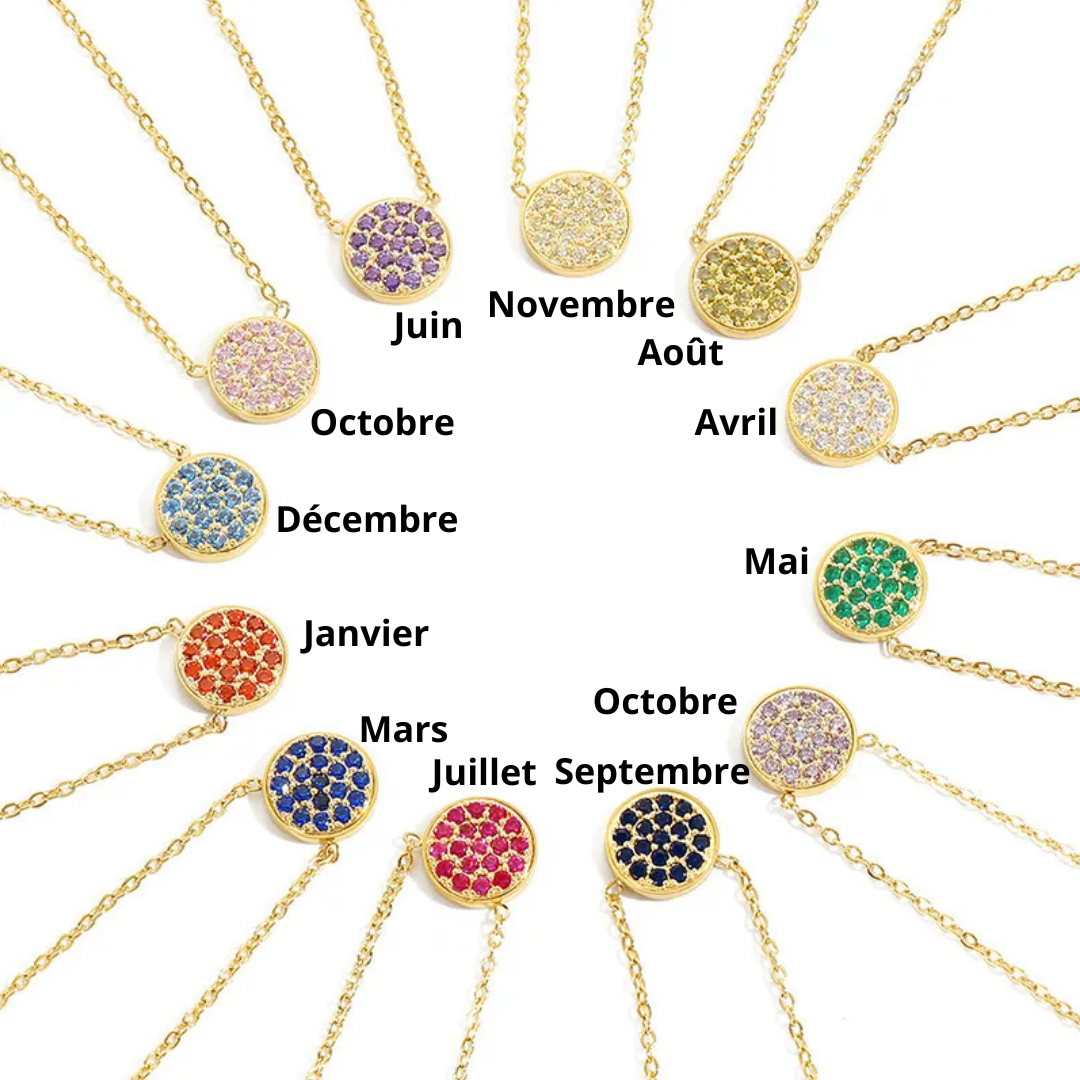 Collier pierre de naissance or  et argent - Acier inoxydable