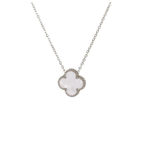 Collier Trèfle blanc argent - Acier inoxydable