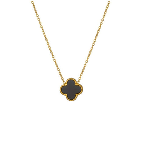 Collier Trèfle noir or - Acier inoxydable