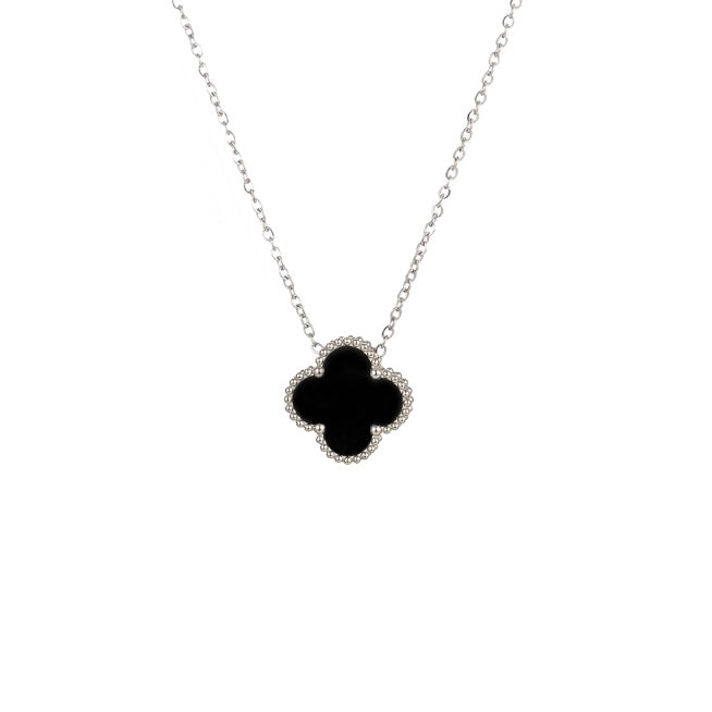 Collier Trèfle noir argent - Acier inoxydable