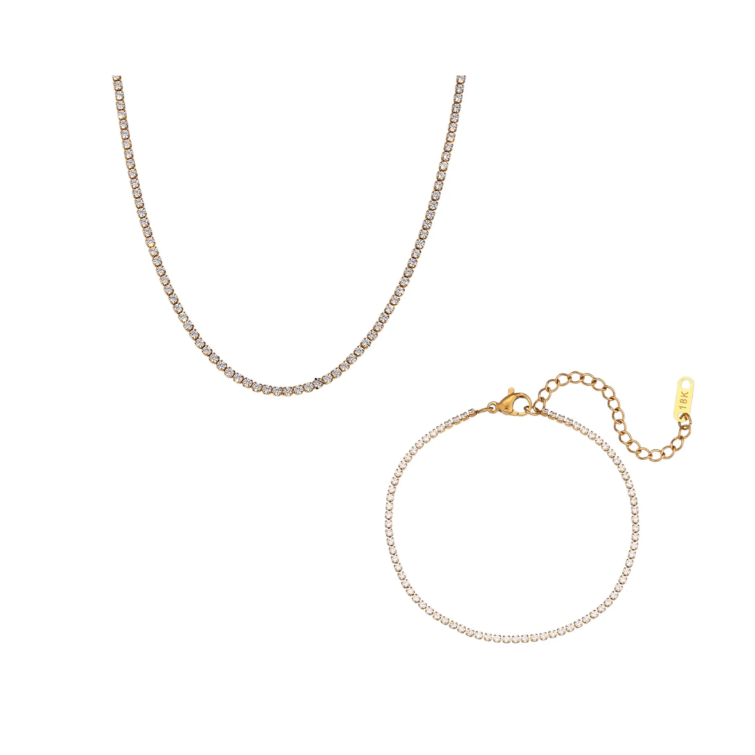 Collier et bracelet Zirconium 2mm or