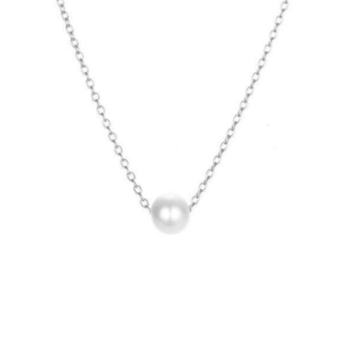 Collier perle solitaire argent - Acier inoxydable